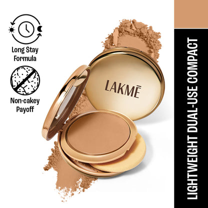 Lakme 9 To 5 Unreal Dual Cover Pressed Powder, 2 In 1 Compact + Foundation - 30 Cinnamon