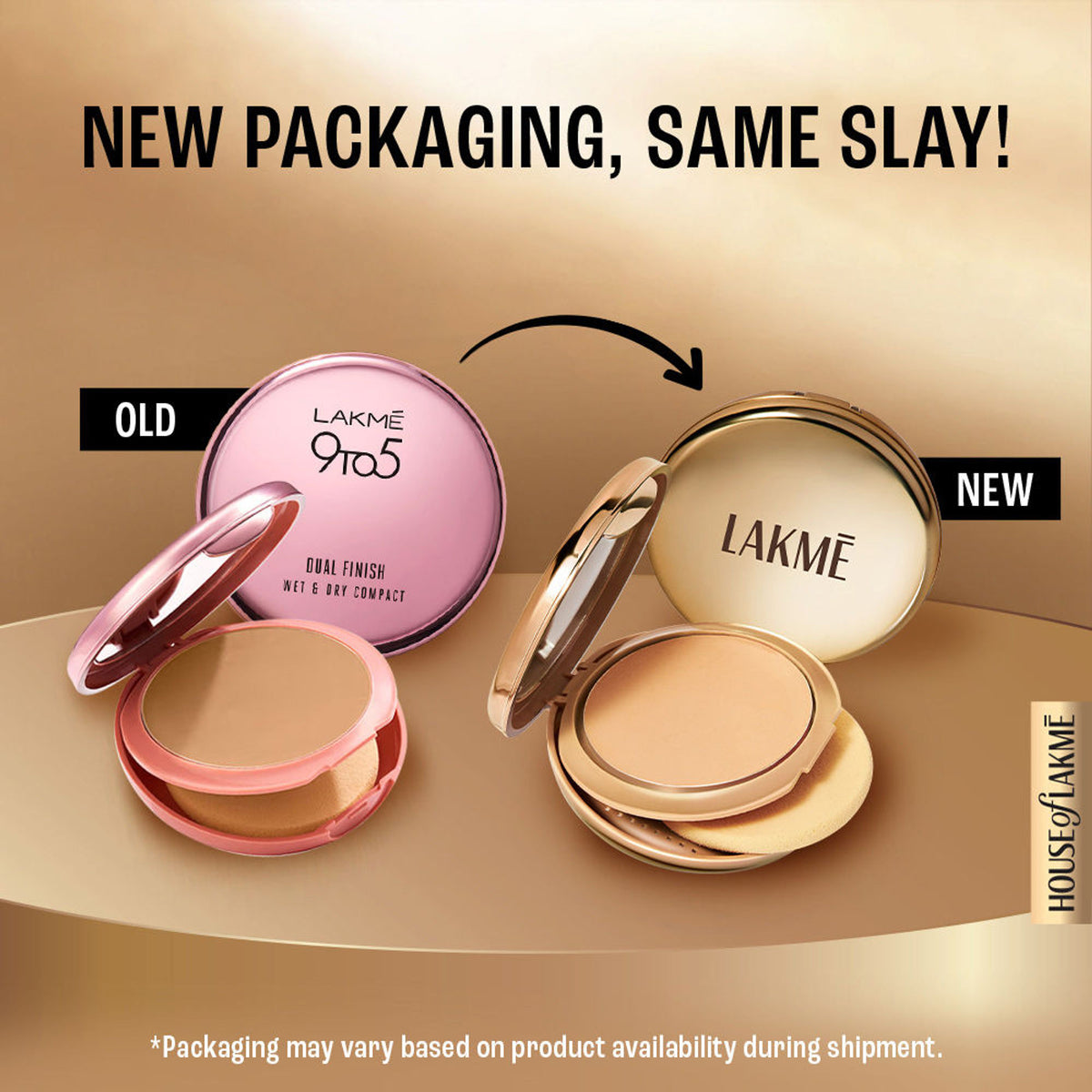 Lakme 9 To 5 Unreal Dual Cover pressed powder compact with foundation in shade 34 Almond, showing the open 2-in-1 makeup product.