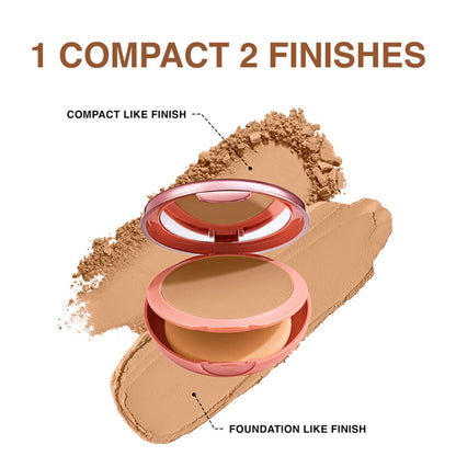 Lakme 9 To 5 Unreal Dual Cover pressed powder compact with foundation in shade 34 Almond, showing the open compact with powder and mirror.