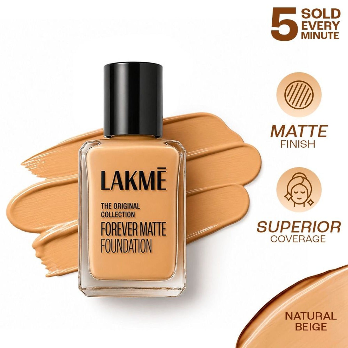 Lakme Forever Matte Foundation For Superior Coverage, Vit E, Lightweight & Water-Resist - Natural Beige
