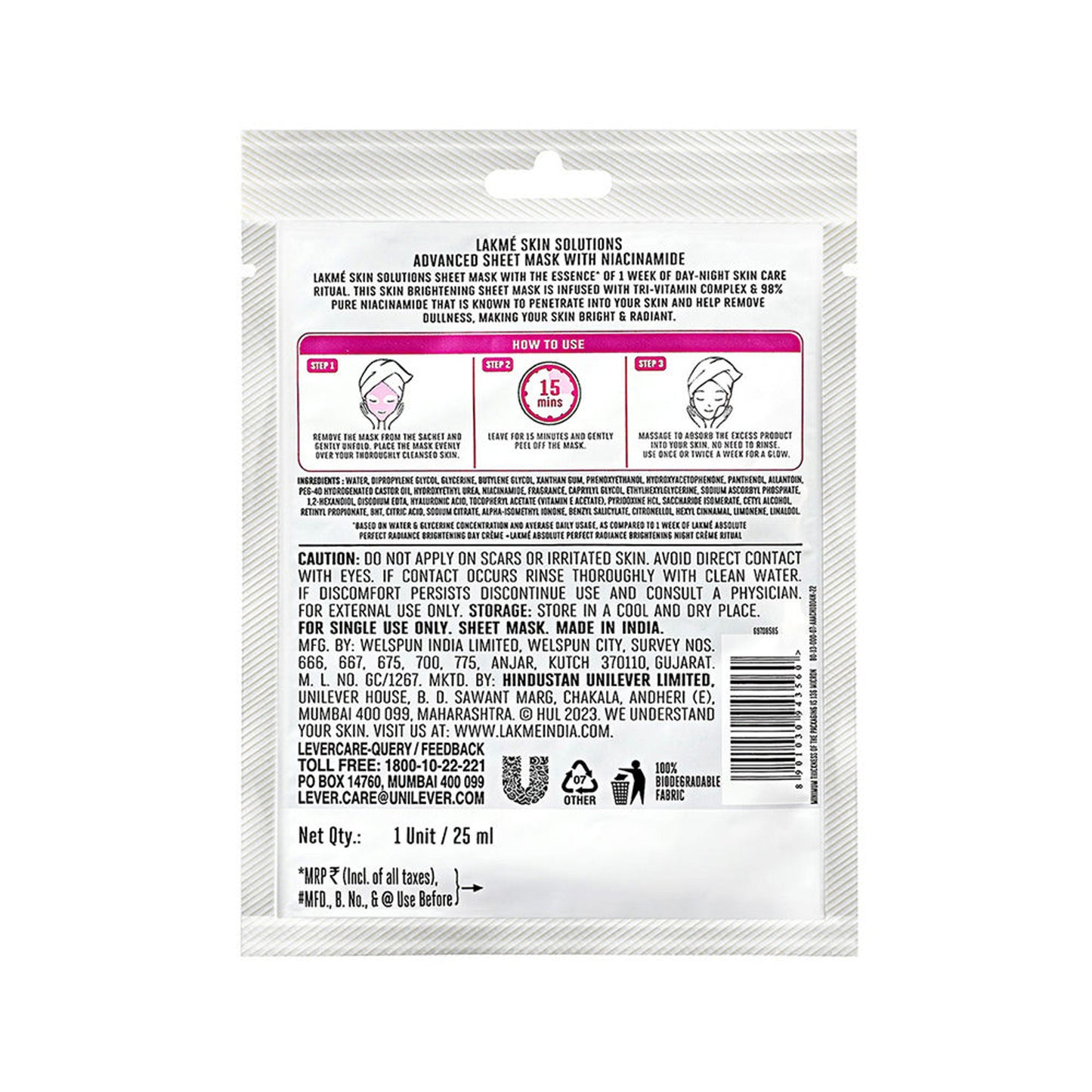 Lakme Skin Solutions Sheet Mask - Brightening