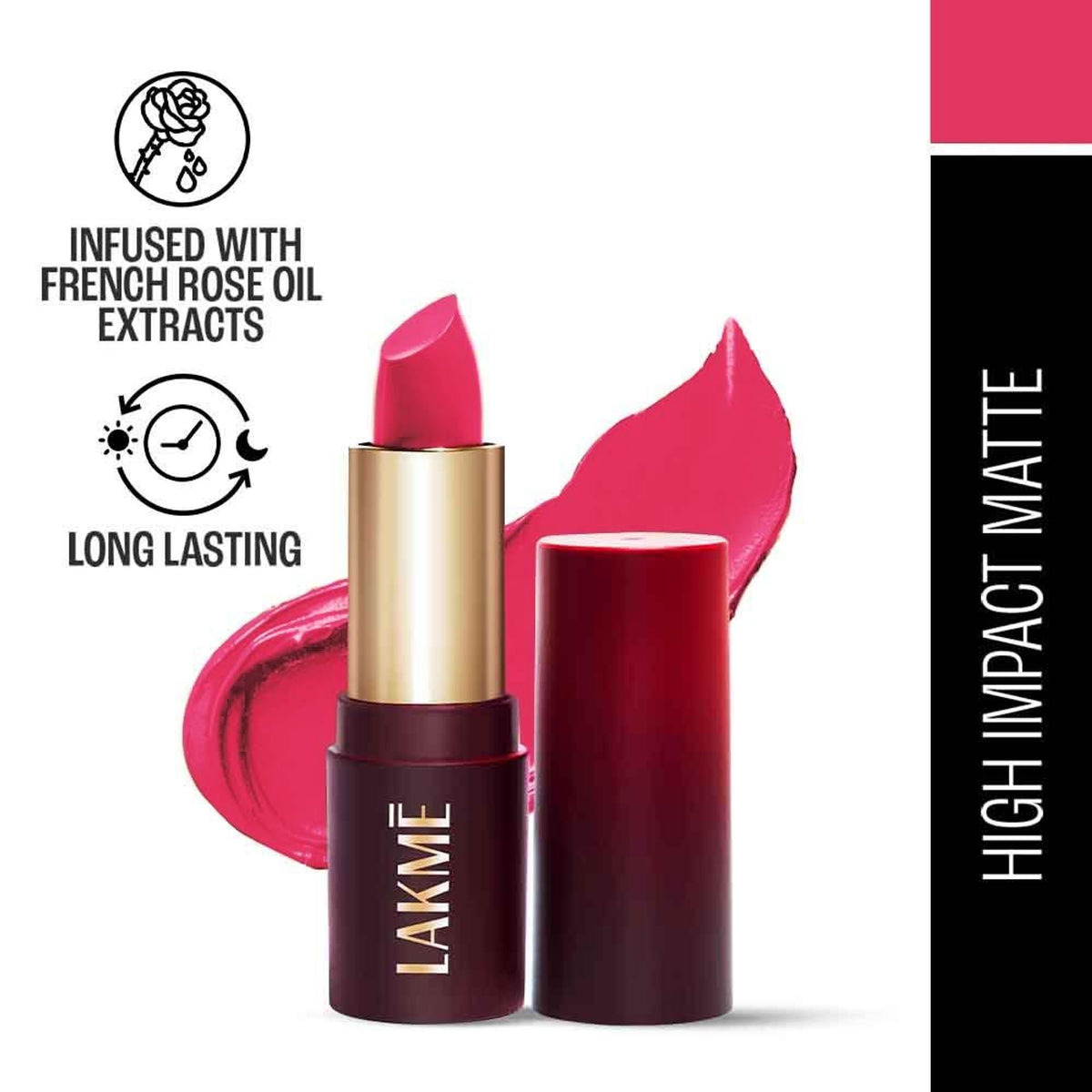 Lakme Forever Matte Lipstick, Made With French Rose Oil Extracts - Pink Charm