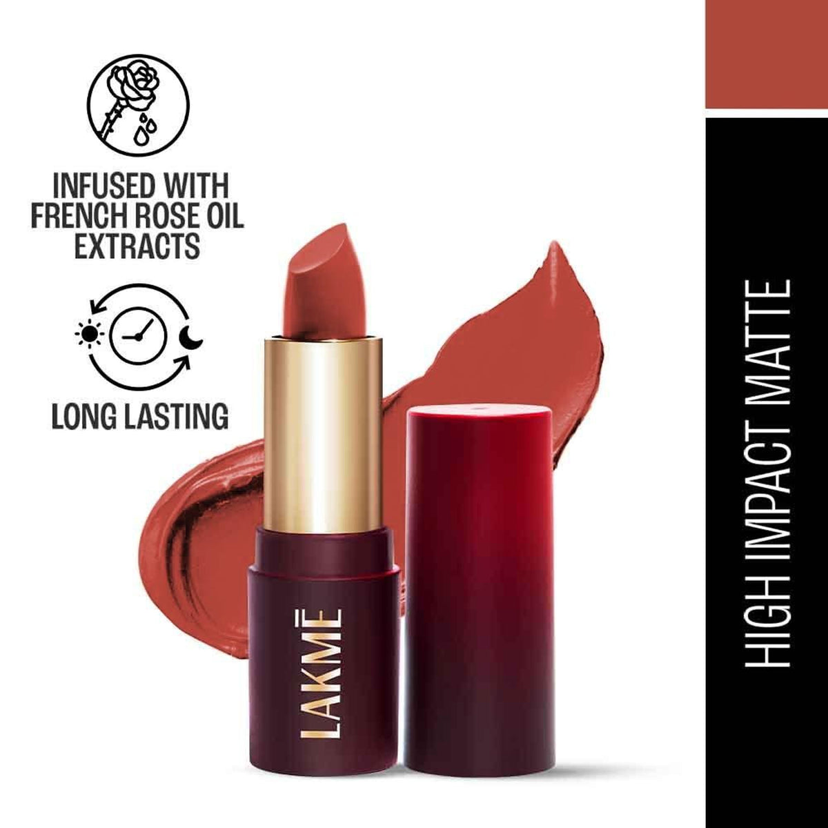 Lakme Forever Matte Lipstick, Made With French Rose Oil Extracts - Brown Burst