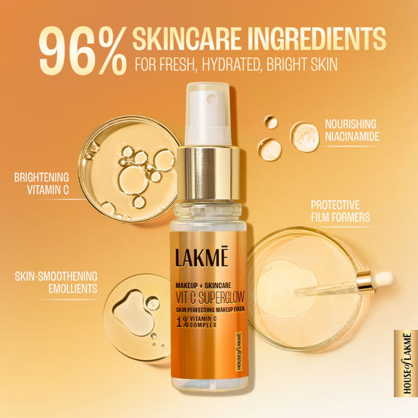 Lakme Vitamin C Superglow Lightweight Skin Perfecting Makeup Fixer With 1% Vit C For Radiant Glow
