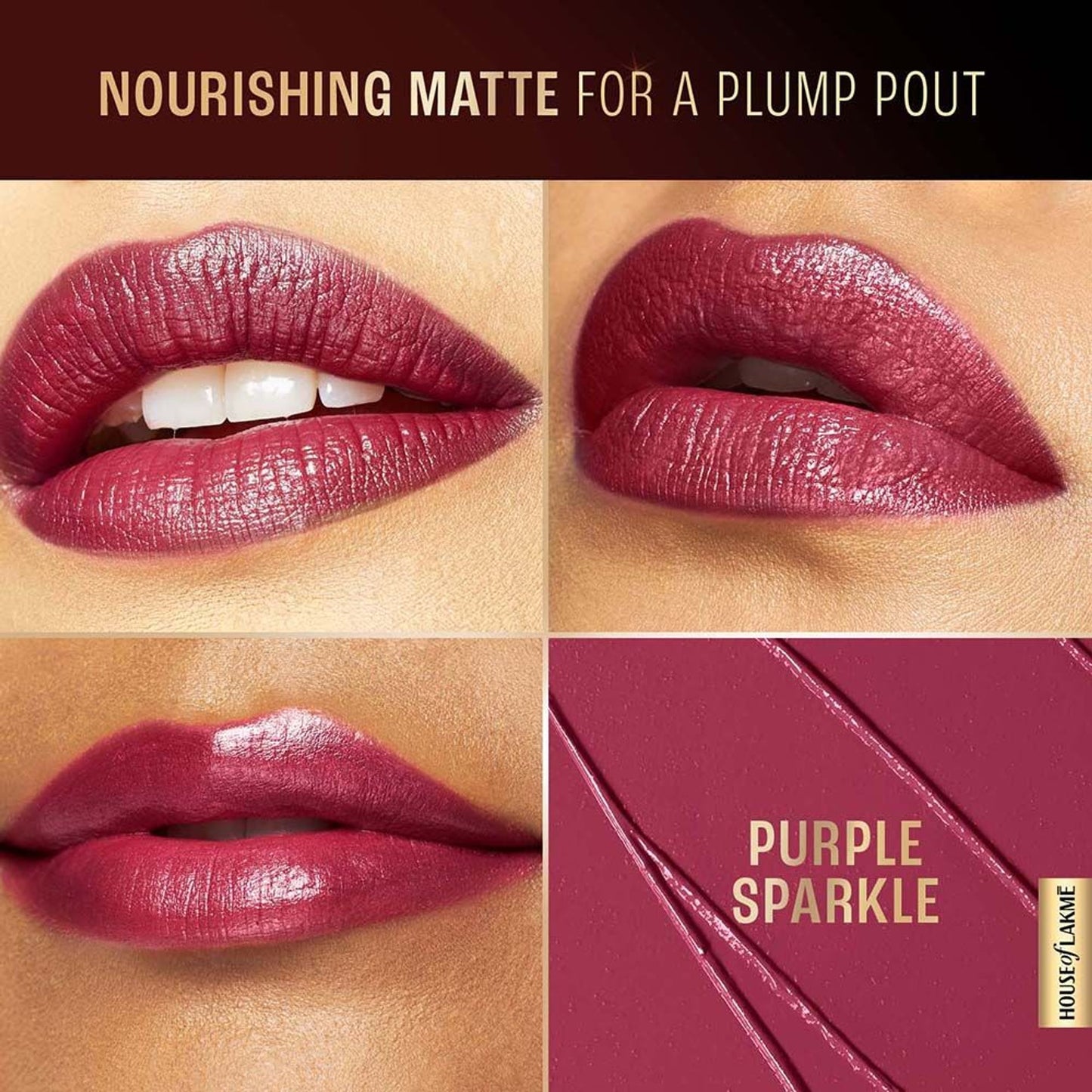Lakme Ultimate Glam Satin Matte Lipstick - Purple Sparkle