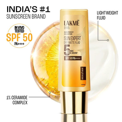 Lakme Fluid SPF 50 PA++++ In-Vivo Tested Sunscreen With 1% Niacinamide & Ceramide, for Oily Skin
