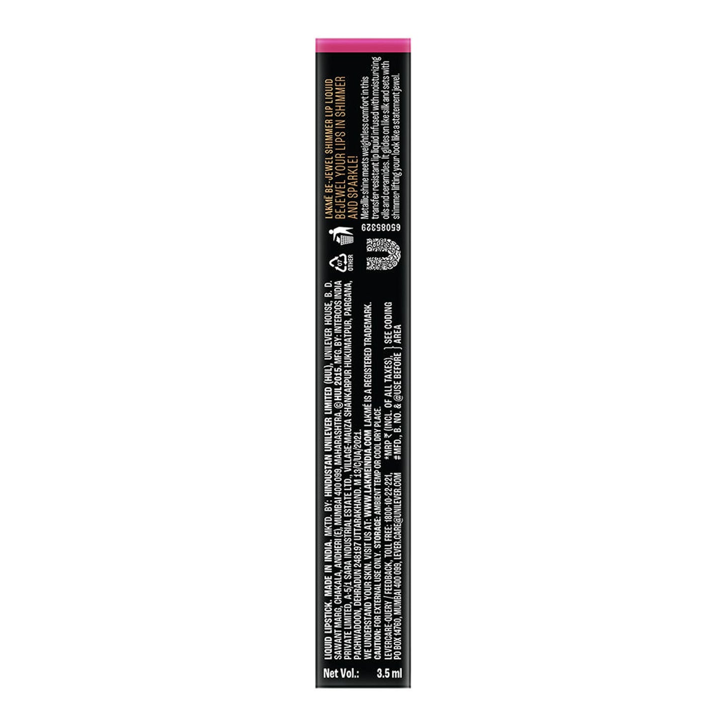 Lakme Be-Jewel Shimmer Lip Liquid with Ceramides, Luminous Matte Finish - Pink Topaz