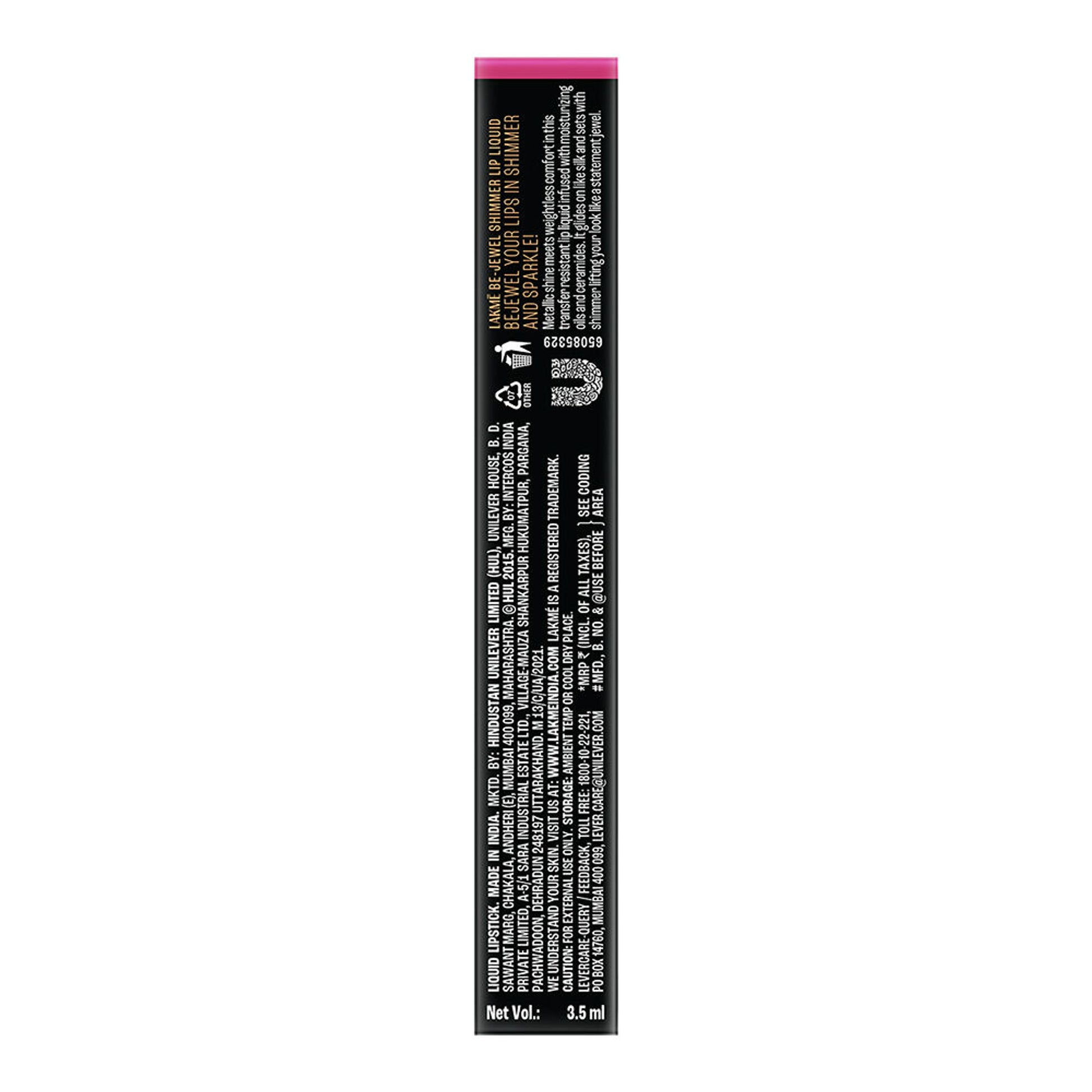 Lakme Be-Jewel Shimmer Lip Liquid with Ceramides, Luminous Matte Finish - Pink Topaz