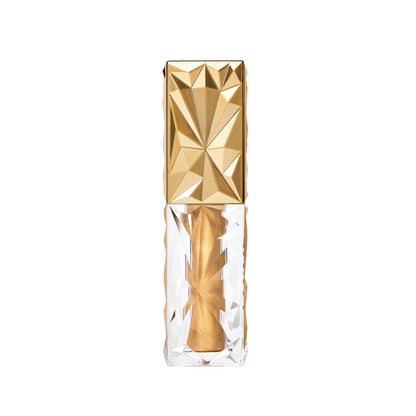 Lakme Be-jewel Satin Eye Tint liquid eyeshadow in Gold Rush, showing a shimmering gold eyeshadow application on eyelids.