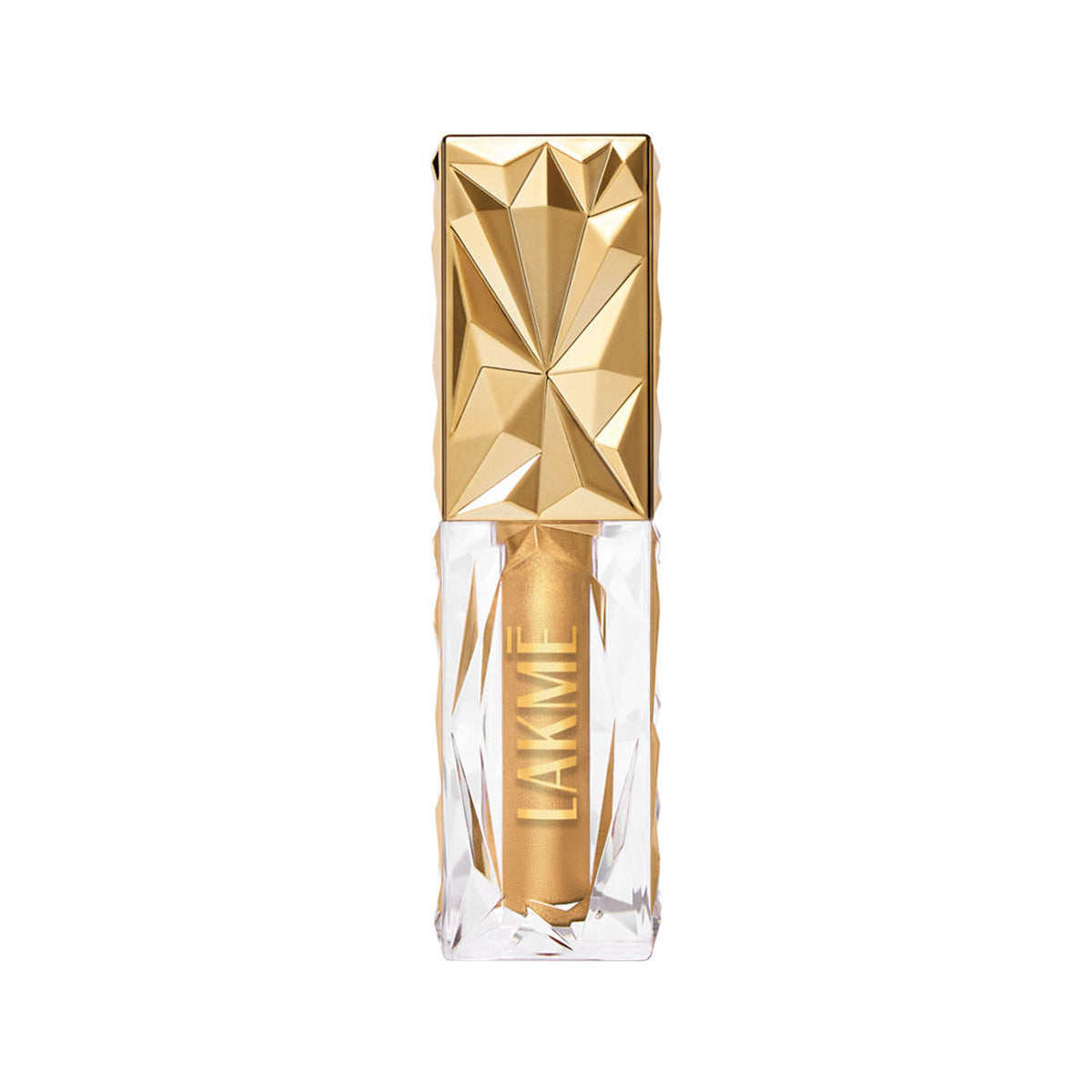 Lakme Be-jewel Satin Eye Tint liquid eyeshadow in Gold Rush, showcasing its rich gold color and smooth application.