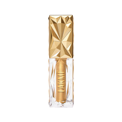 Lakme Be-jewel Satin Eye Tint liquid eyeshadow in Gold Rush, showcasing its rich gold color and smooth application.
