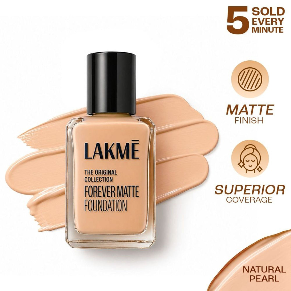 Lakme Forever Matte Foundation For Superior Coverage, Vit E, Lightweight & Water-Resist - Pearl