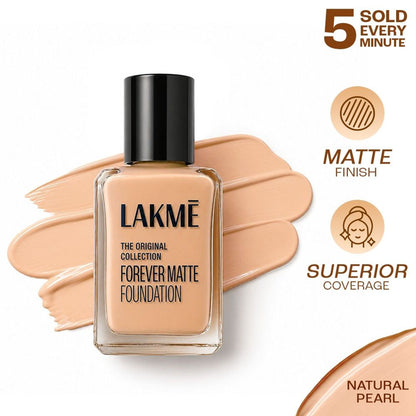 Lakme Forever Matte Foundation For Superior Coverage, Vit E, Lightweight & Water-Resist - Pearl