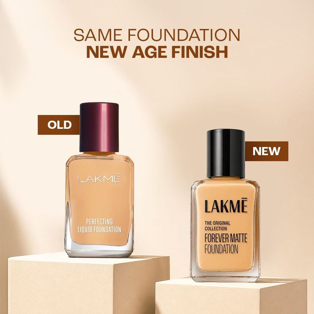 Lakme Forever Matte Foundation in Shell shade, lightweight, water-resistant with vitamin E for smooth, superior coverage.