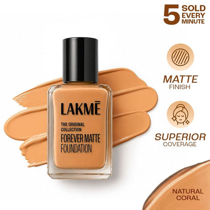 Lakme Forever Matte Foundation For Superior Coverage, Vit E, Lightweight & Water-Resist - Coral