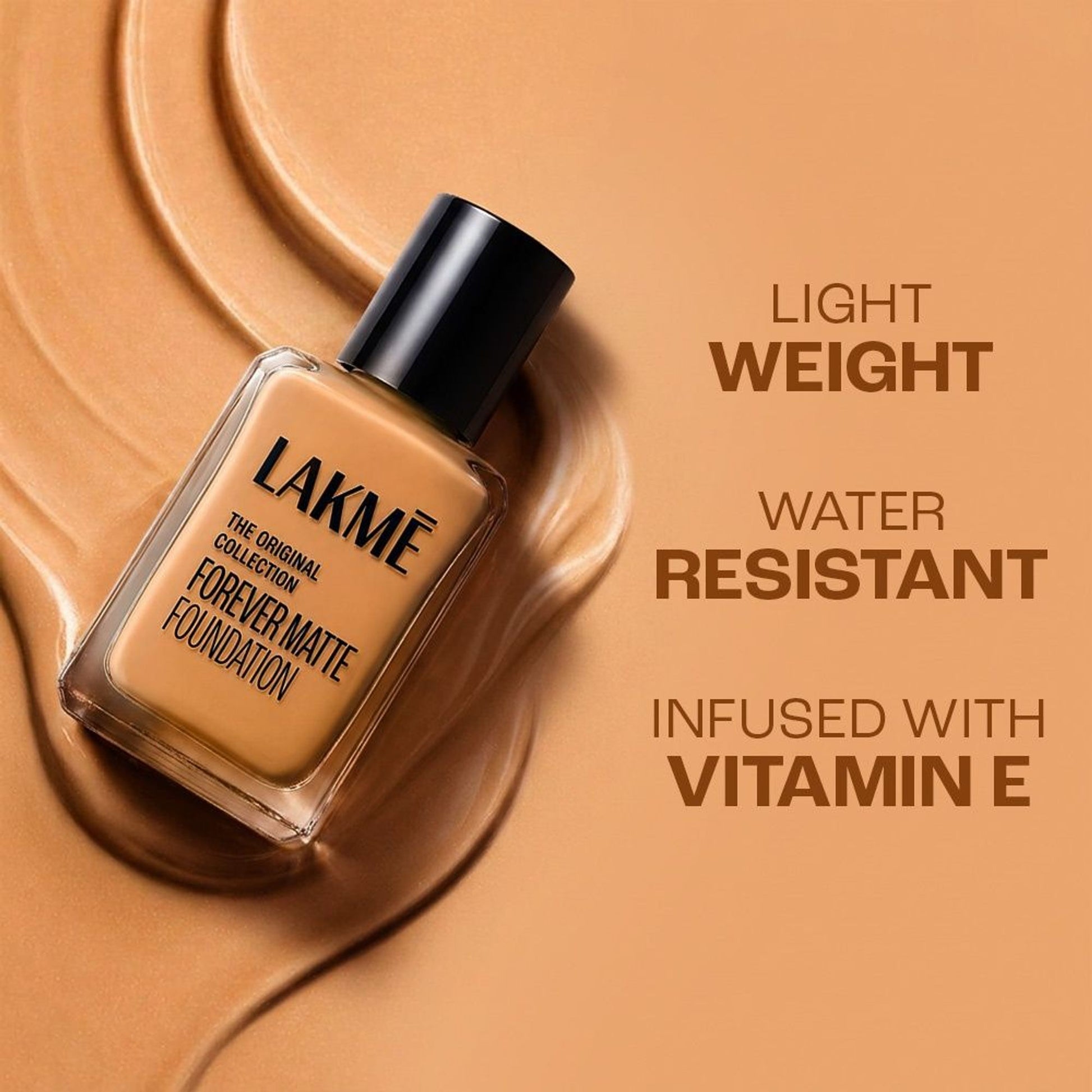 Lakme Forever Matte Foundation For Superior Coverage, Vit E, Lightweight & Water-Resist - Coral