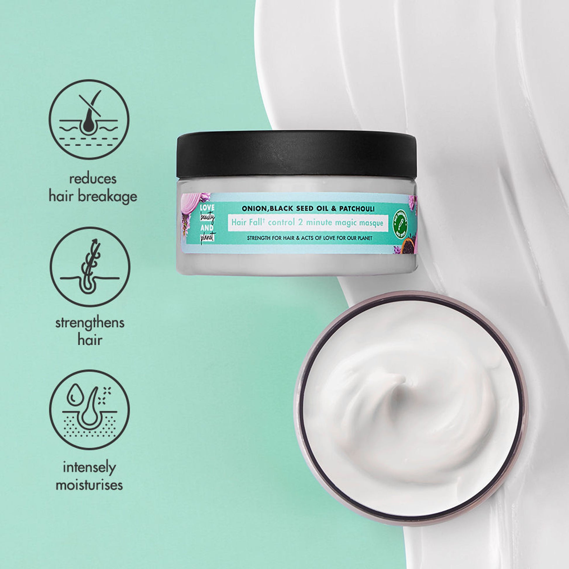 Love Beauty & Planet Onion, Black Seed & Patchouli Hair Mask For Hair Fall Control