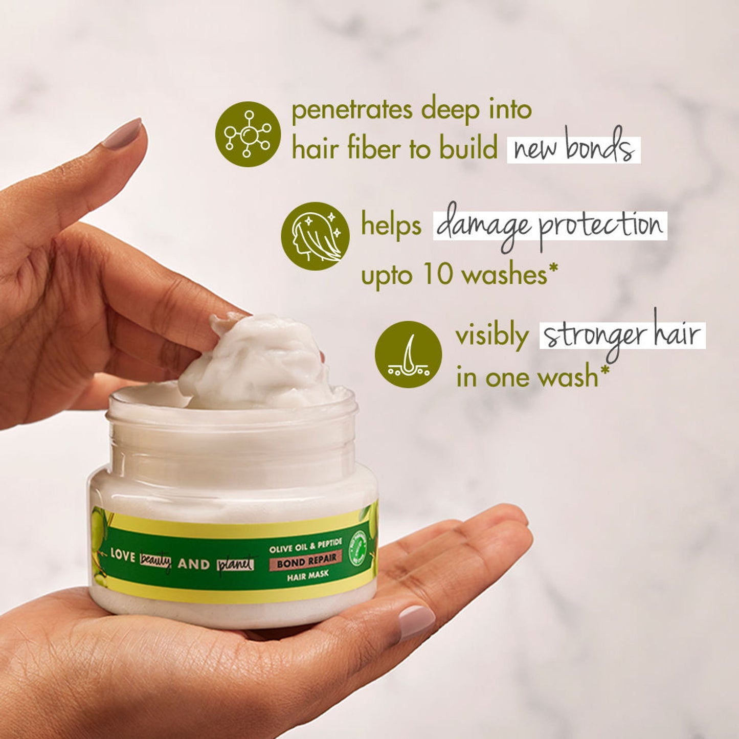 Love Beauty & Planet Bond Repair Hair Mask With Olive Oil & Peptide For Damaged Hair