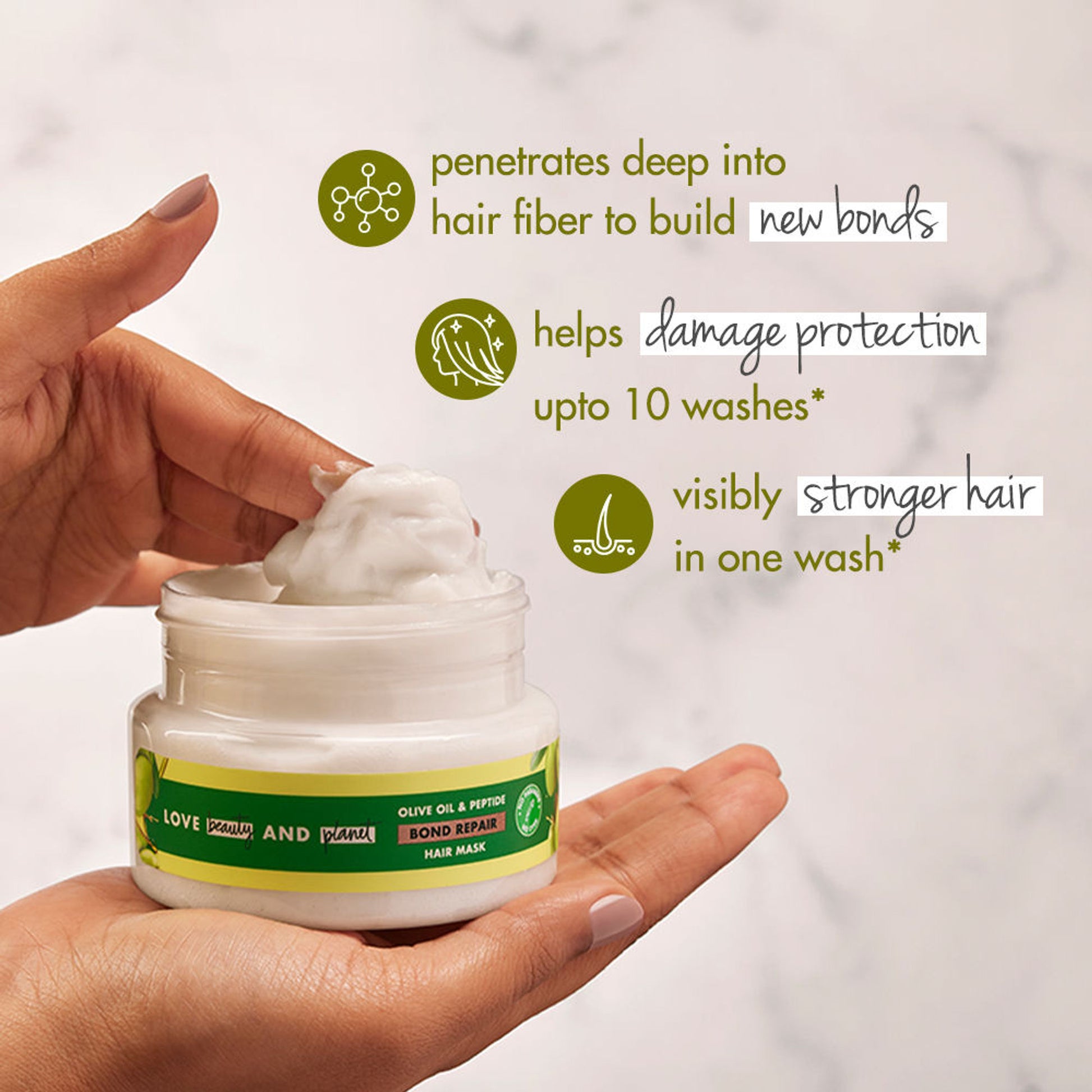 Love Beauty & Planet Bond Repair Hair Mask With Olive Oil & Peptide For Damaged Hair