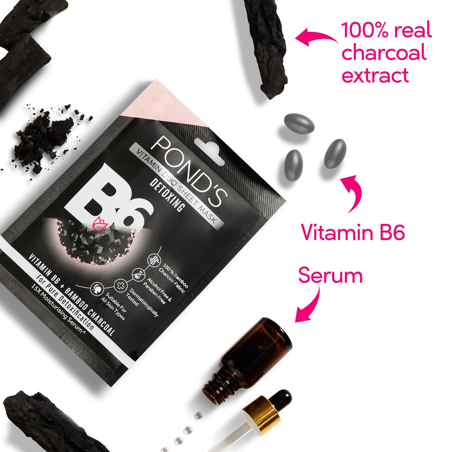Ponds Vitamin With 100% Natural Extracts Sheet Mask - Charcoal
