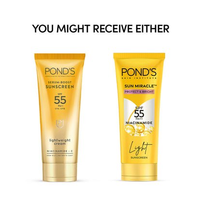 POND’S Sun Miracle SPF 55 PA+++ Light Sunscreen - Protect & Bright, With 3% Active Niacinamide