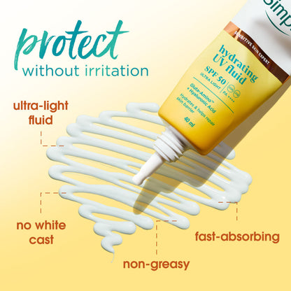 Simple Hydrating UV Fluid SPF 50 PA++++ Hyaluronic Acid Sunscreen For Dry & Sensitive Skin