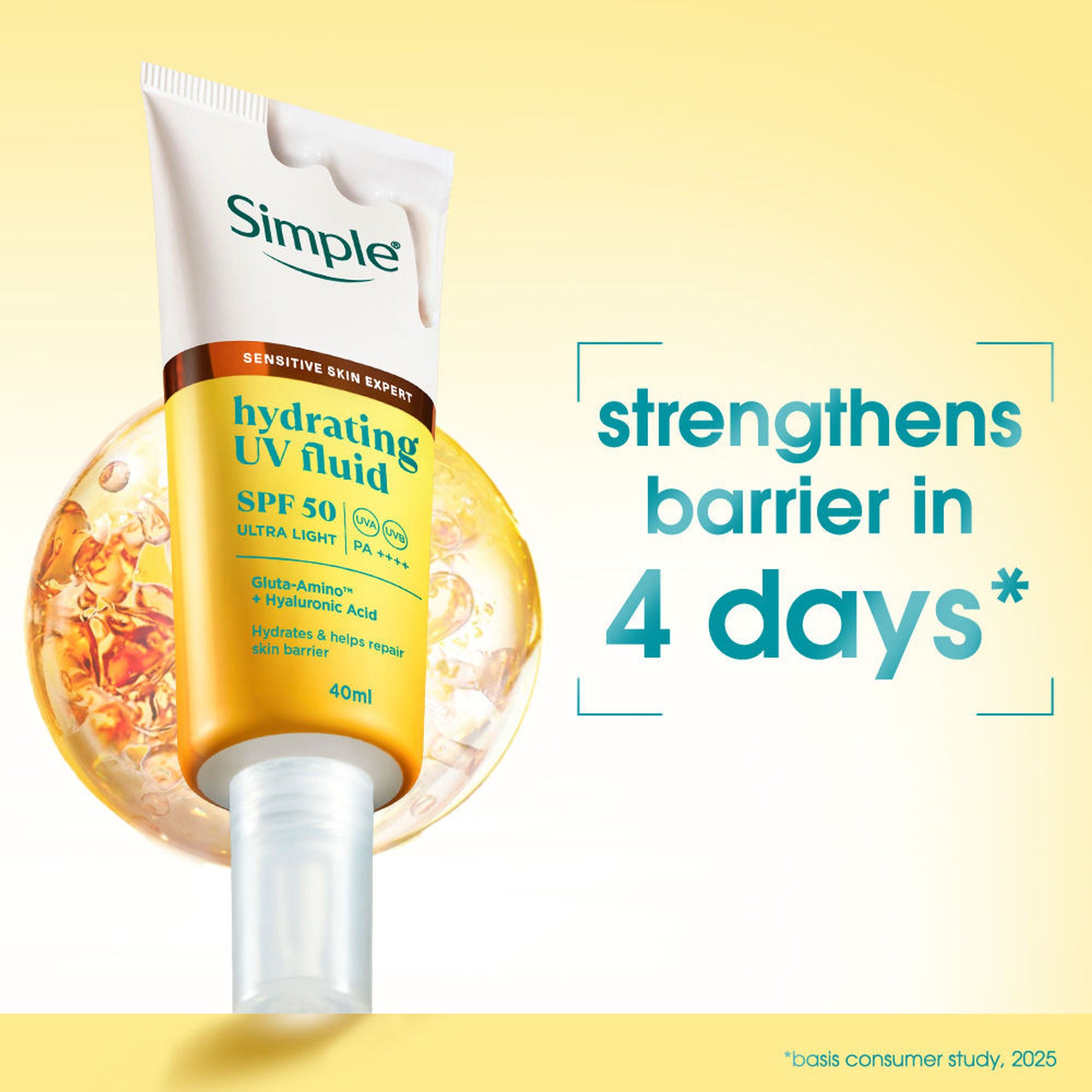 Simple Hydrating UV Fluid SPF 50 PA++++ Hyaluronic Acid Sunscreen For Dry & Sensitive Skin