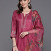 Dhiyona IE Floral Embroidered Thread Work Kurta with Trousers & Dupatta