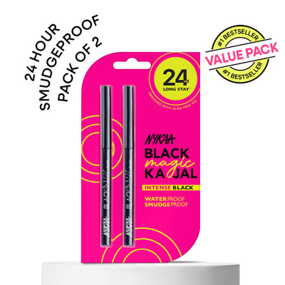 Nykaa Black Magic 24Hr Longstay Matte Waterproof Smudgeproof Kajal Eyeliner - Pack of 2 (Deep Black)