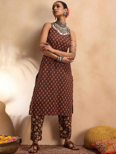 Dhiyona IE Ethnic Motifs Printed Regular Pure Cotton Kurta with Trousers