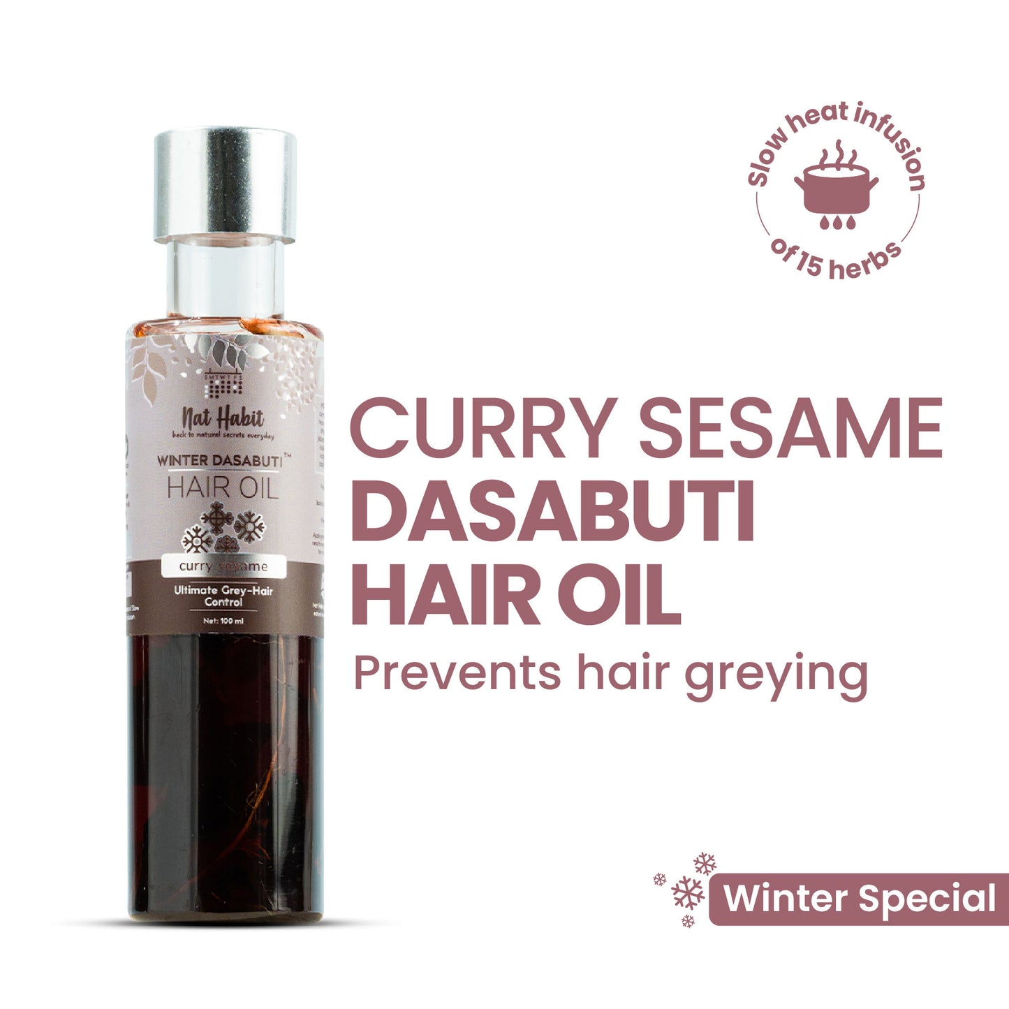 Nat Habit Curry Sesame Grey Hair Control Ayurvedic Oil With Indigo & Curry Leaves Retain Hair Colour