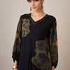 Indyancart IE Floral Printed V-Neck Beads & Stones Straight Kurta With Trouser