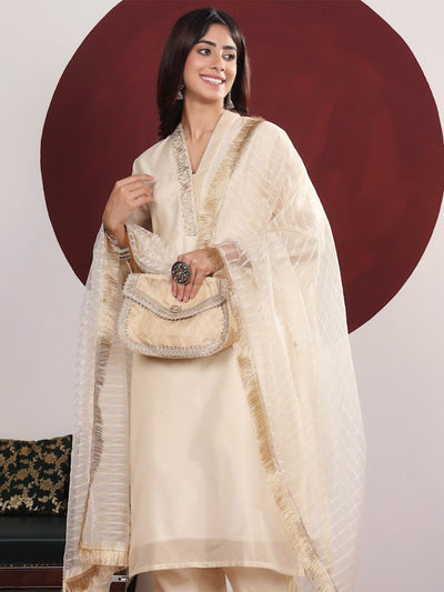 Indyancart VA Women'sEmbroidered Straight Kurta with Trousers & With Dupatta