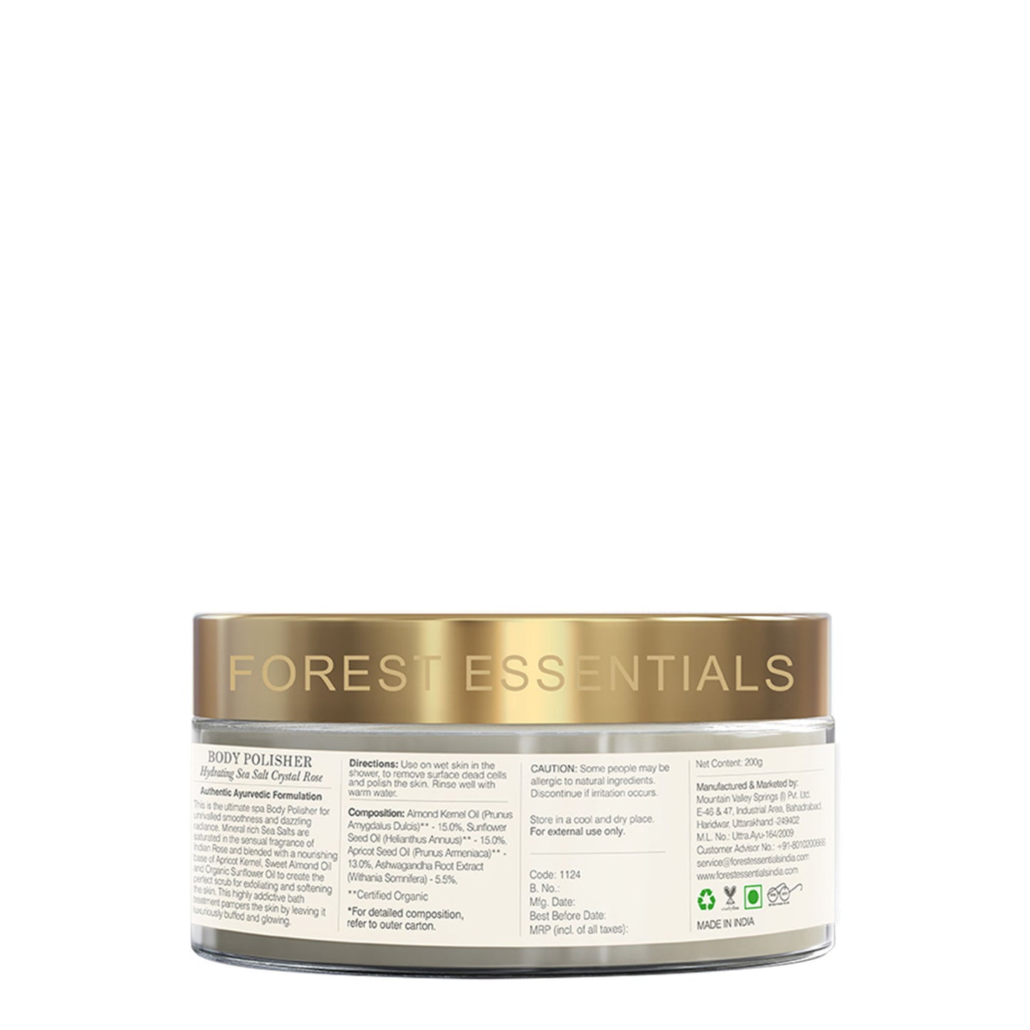 Forest Essentials Body Polisher Hydrating Sea Salt Crystal Rose - Body Scrub for Tan Removal