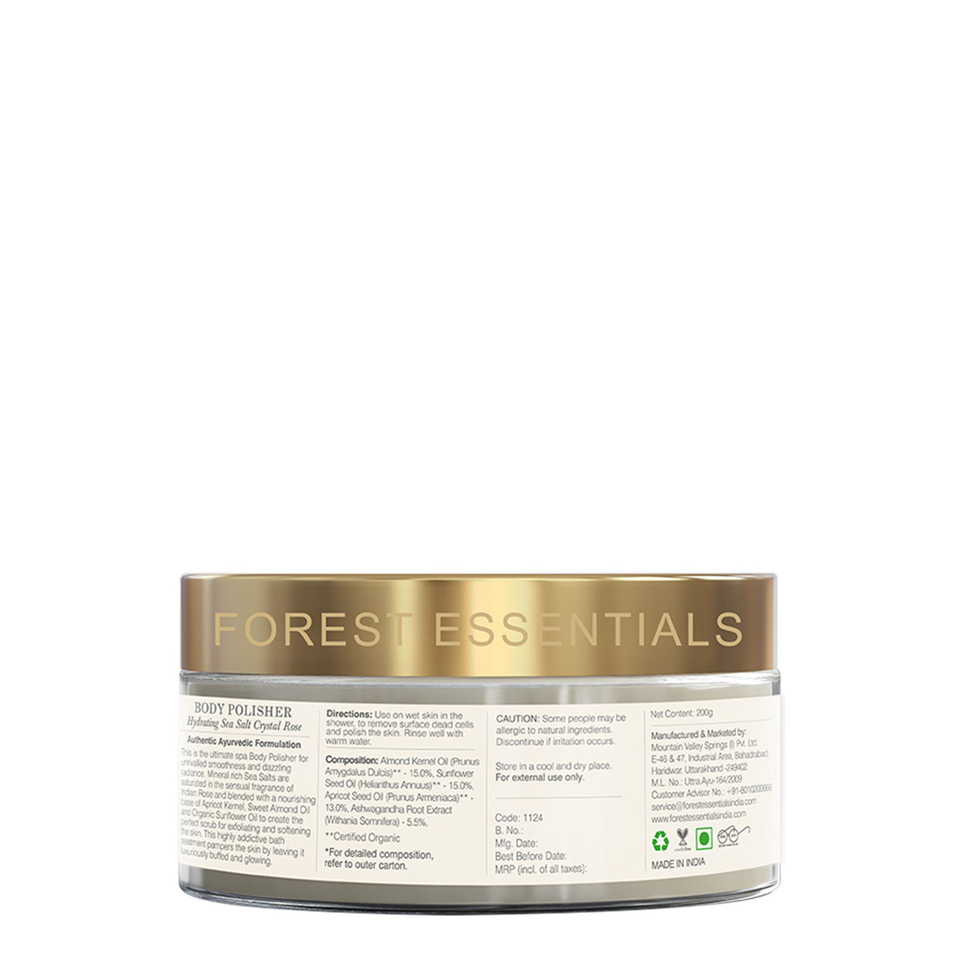 Forest Essentials Body Polisher Hydrating Sea Salt Crystal Rose - Body Scrub for Tan Removal