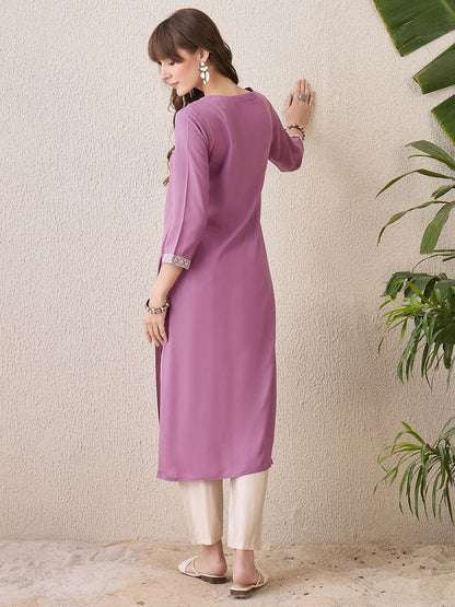 Dhiyona IE Floral Embroidered Thread Work Straight Kurta