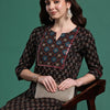 Indyancart IE Women Floral Printed Mirror Work Pure Cotton Kurta