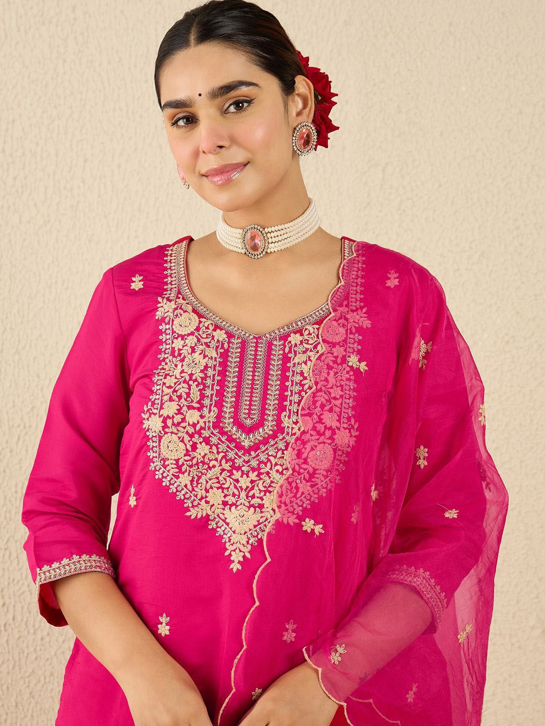 Women Ethnic Motifs Embroidered Sequinned Kurta with Trousers & Dupatta