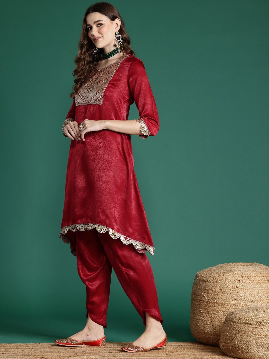 Indyancart SN Women's Velvet Finish Embellished Kurta Set