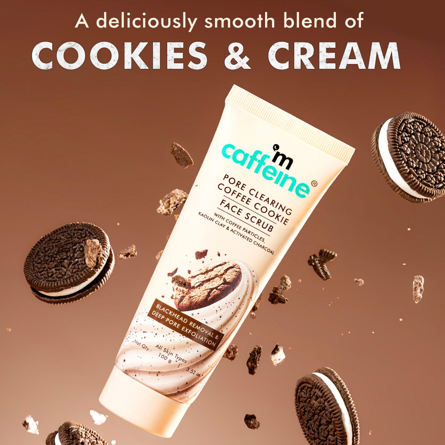 MCaffeine 4.5% Exfoliants Pore Clearing Coffee Cookie Face Scrub Remove Blackheads, Detan & Glow