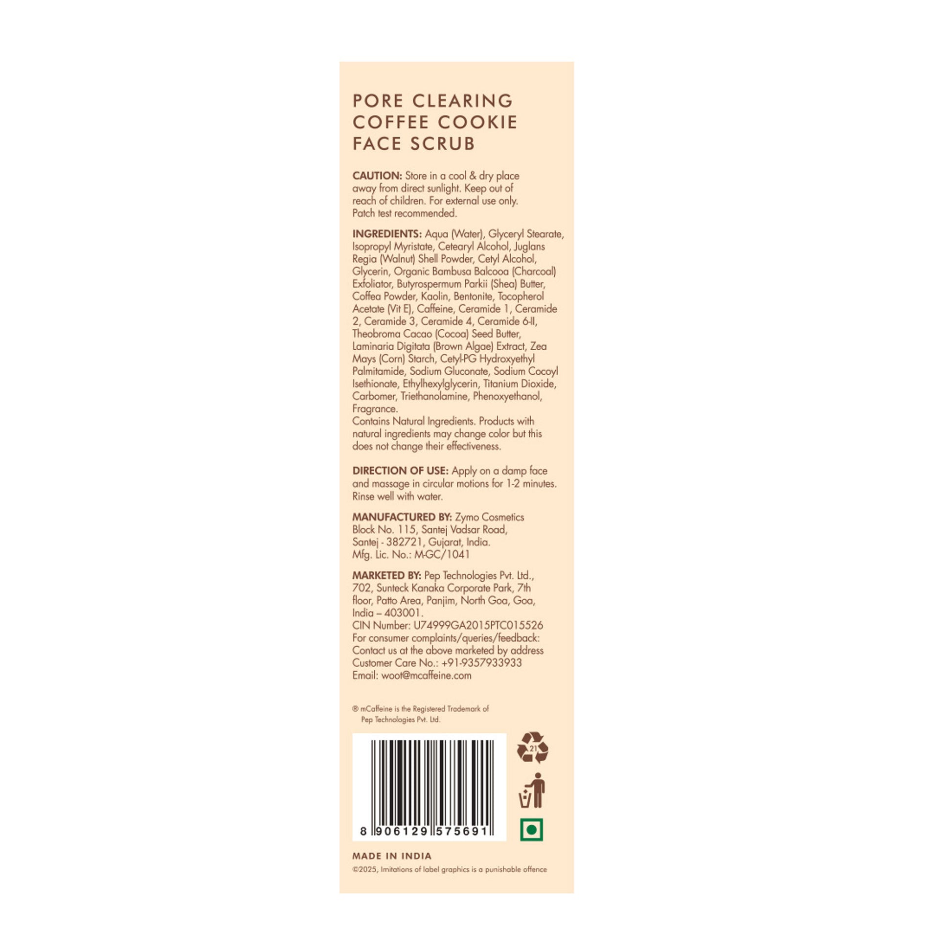 MCaffeine 4.5% Exfoliants Pore Clearing Coffee Cookie Face Scrub Remove Blackheads, Detan & Glow