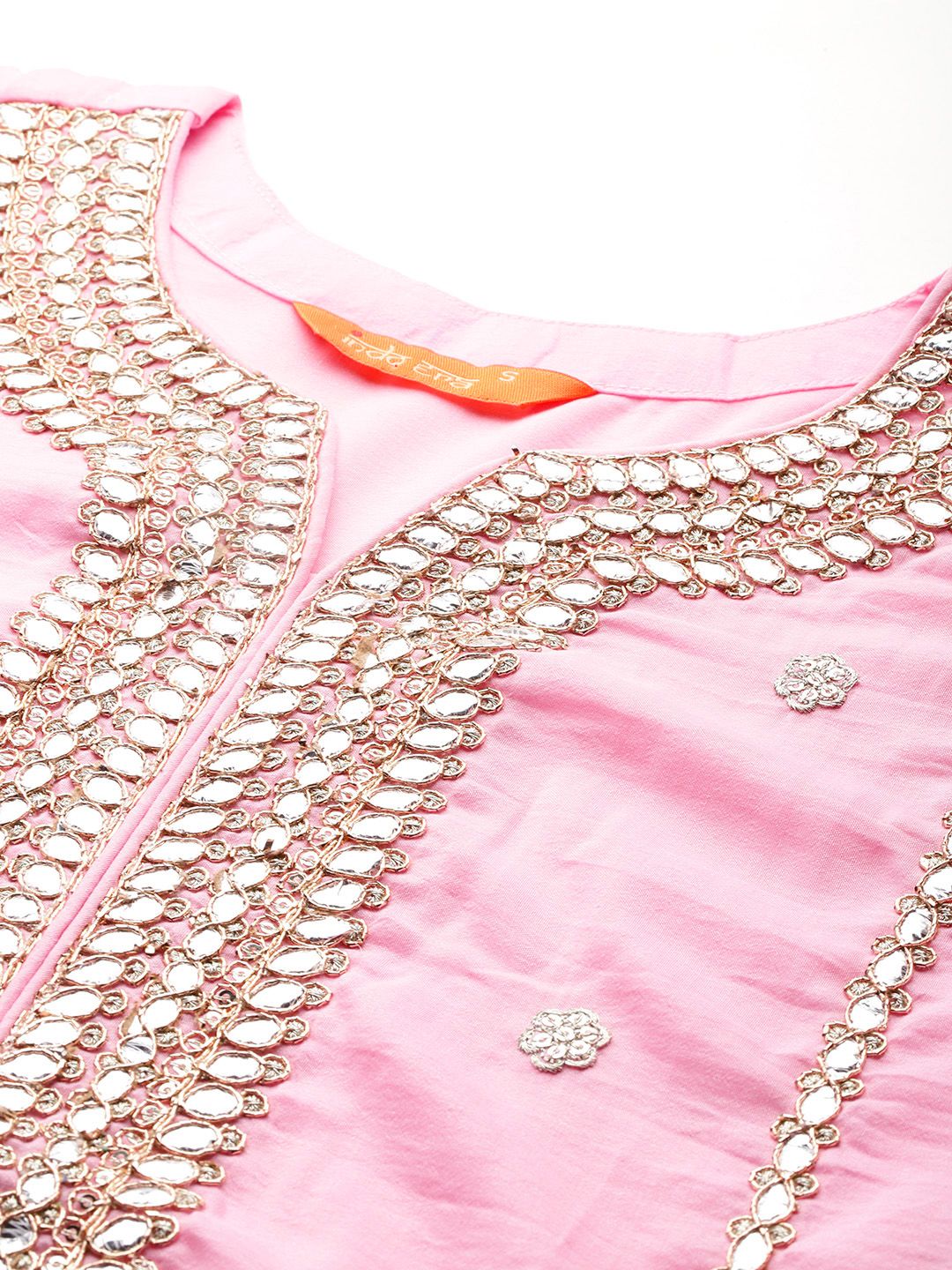 Indyancart IE Ethnic Motifs Embroidered Panelled Gotta Patti Kurta With Trousers & Dupatta