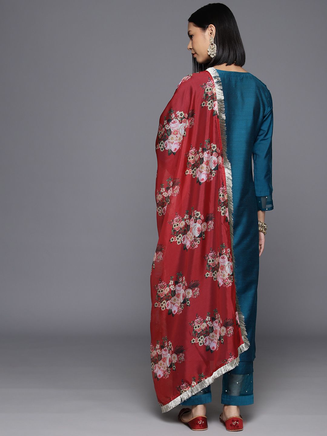 Indyancart VA Women's Embroidered Yoke Design Regular Sequinned Kurta With Trousers & Dupatta