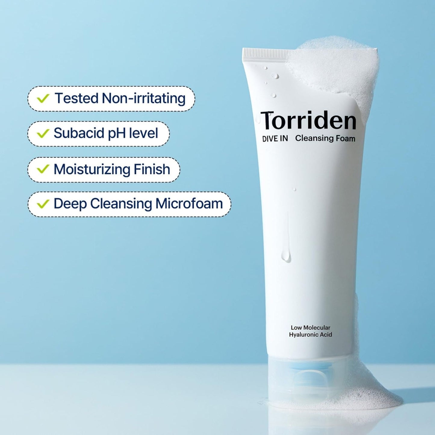 Torriden Dive In Cleansing Foam - Gentle Hydrating Korean Hyaluronic Acid Cleanser, All Skin Types