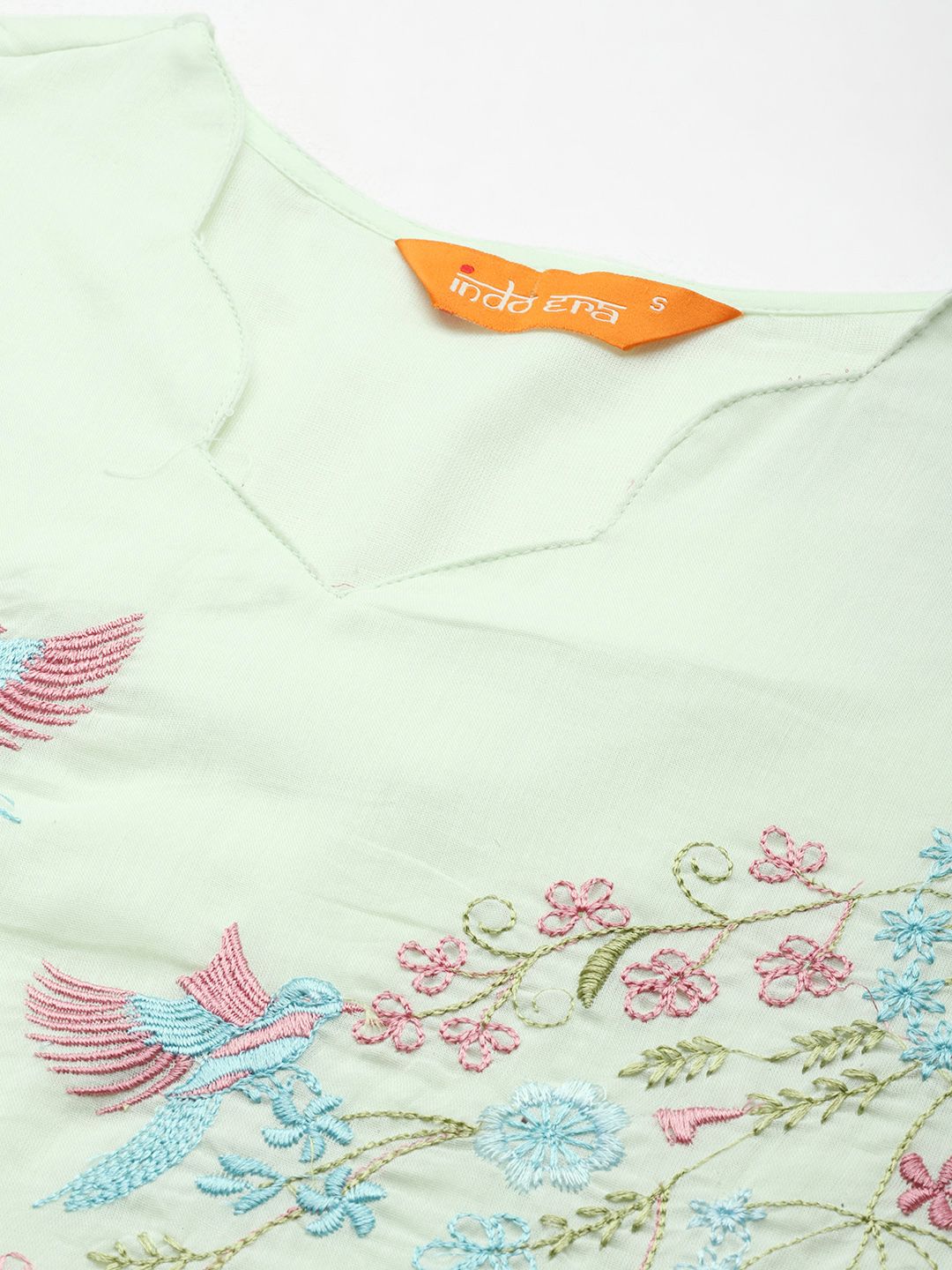 Indyancart IE Floral Embroidered Pleated Thread Work Pure Cotton Kurta with Trousers & Dupatta