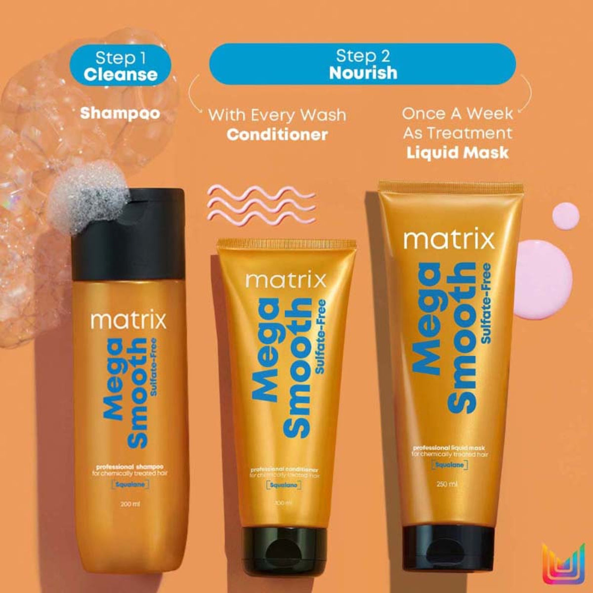 Matrix Mega Smooth Sulfate-free Shampoo, Gentle Cleansing & Bond Repair, Safe for Treated Hair