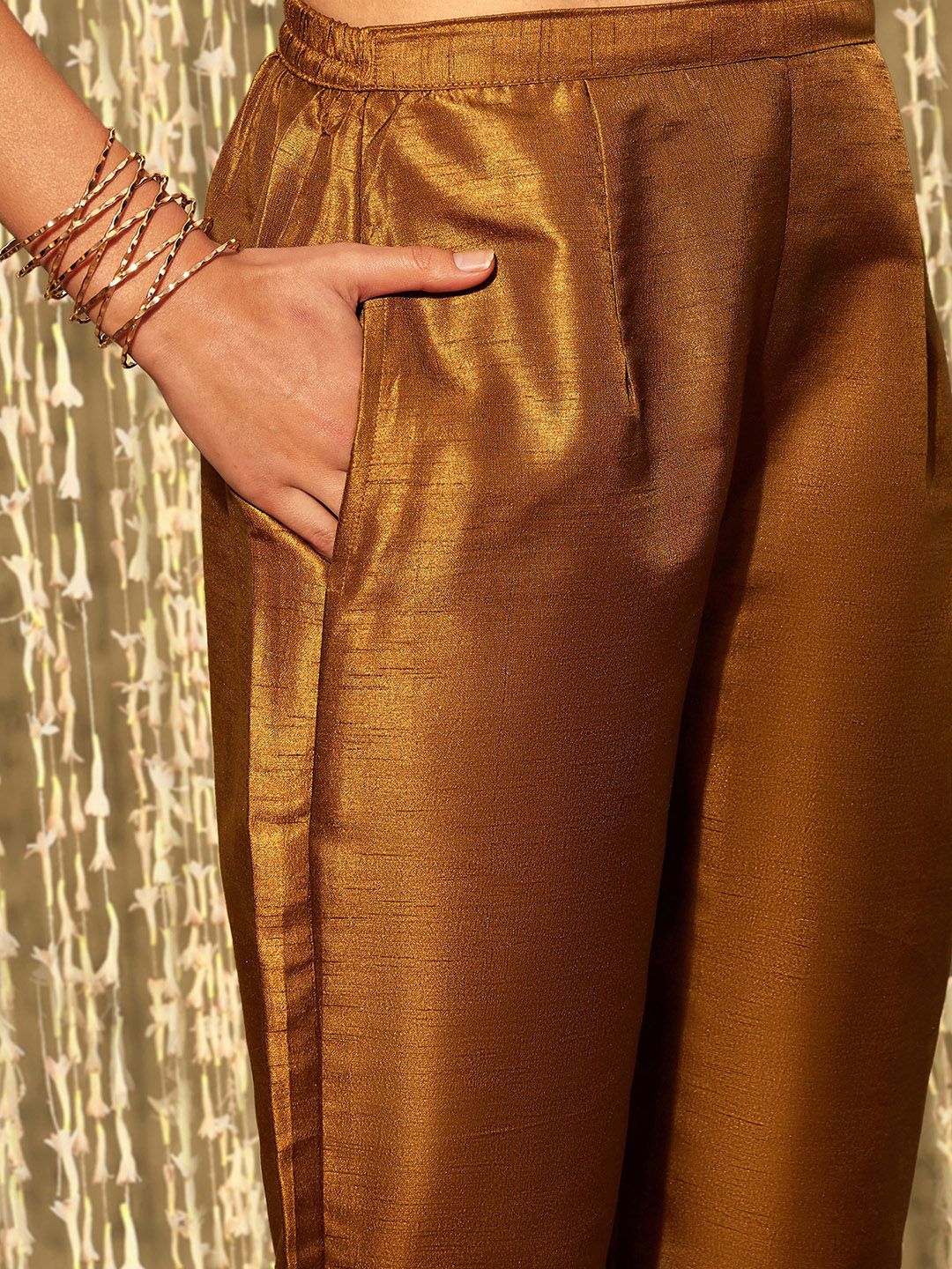 Indyancart IE Floral Embroidered Regular Mirror Work Kurta With Trousers & Dupatta
