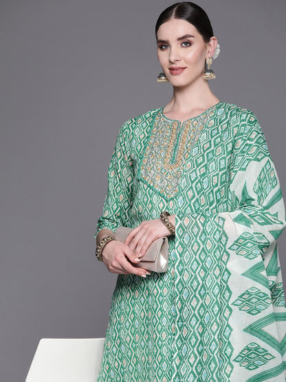 Indyancart IE Women Embroidered Sequinned Pure Cotton Kurta with Trousers & With Dupatta