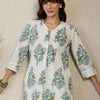 Dhiyona IE Floral Printed V Neck A Line Pleated Pure Cotton Kurta With Trousers