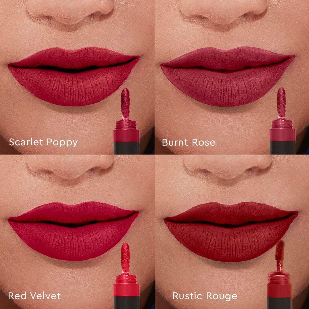 KIRO Four Play Non-Stop Airy Matte Liquid Lipstick in Dominant Red, smooth and vibrant red lip color with matte finish.